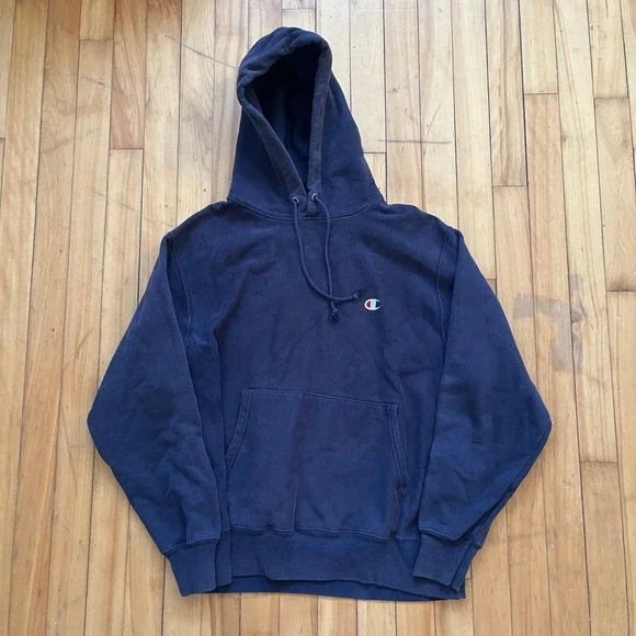 Vintage Champion Reverse Weave Dark Charcoal Grey Hoodie Sweatshirt Large - Picture 1 of 4